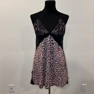 Pink and Black Leopard Lace Slip Dress
